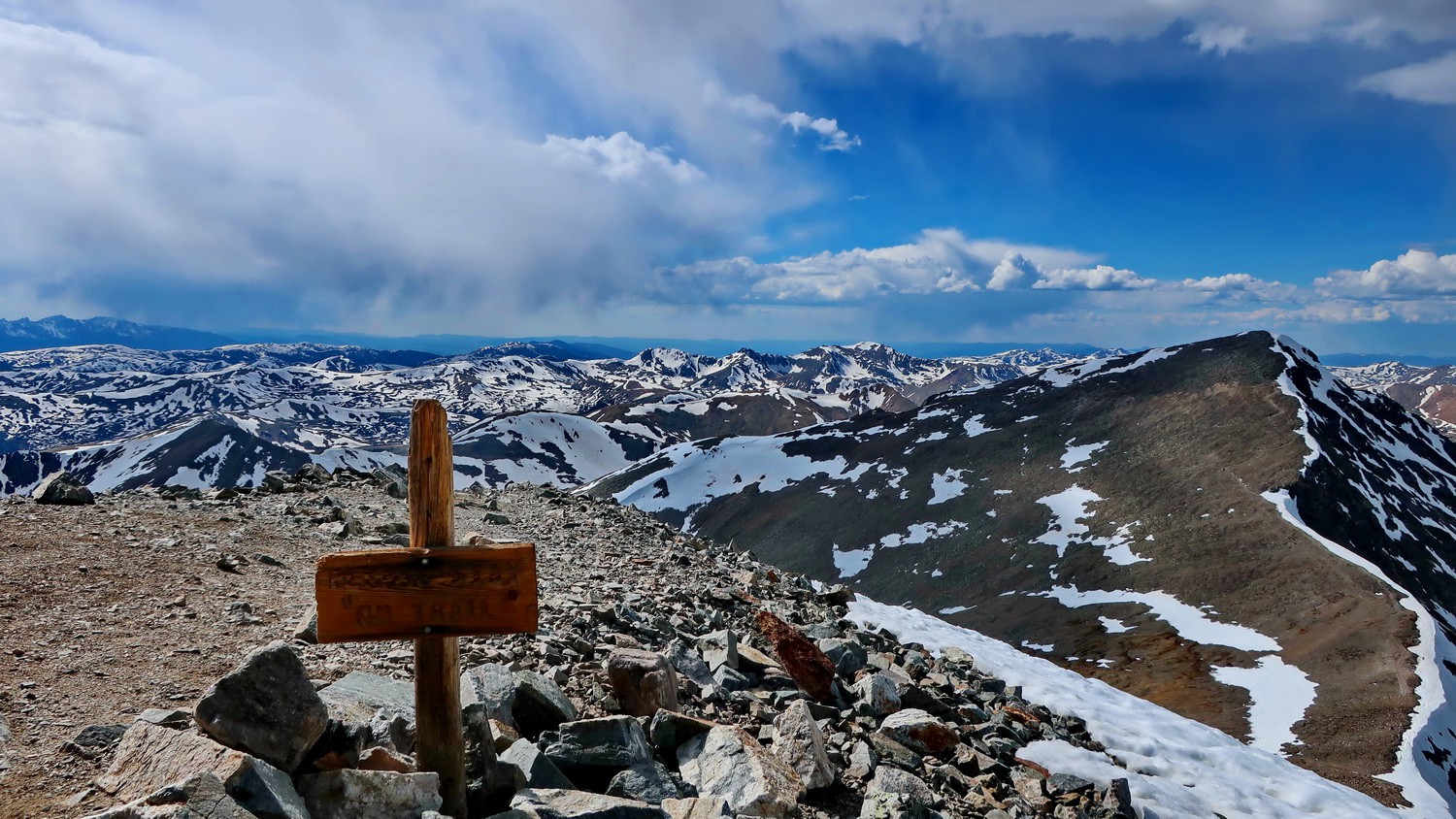 Summit of 4352 meters high Grays Peak with Torreys Peak on the right
